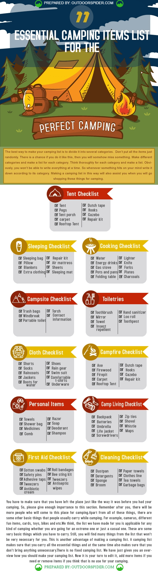 camping checklist infographics