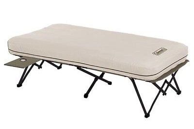 coleman queen airbed folding cot with side tables and 4d battery pump