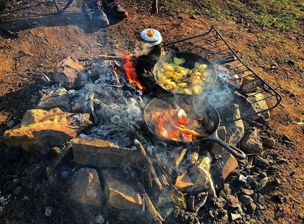 camp stove on mountain camping trip